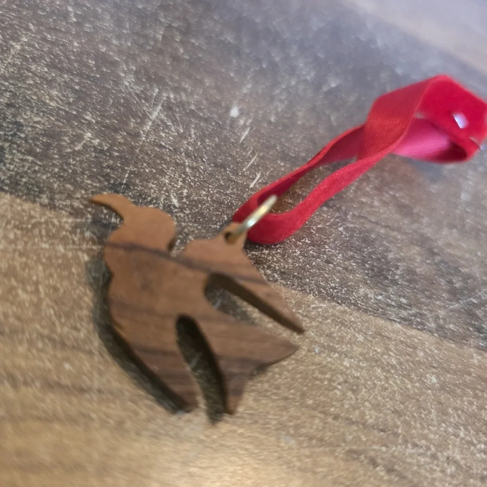 Christmas Tree Ornament Bird Dove Wood Ribbon Miniature Mini Carved Holiday 1.5